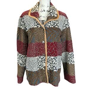 White Stag Jacket Women Size XL Patchwork Cottagecore Animal Print Retro Blazer